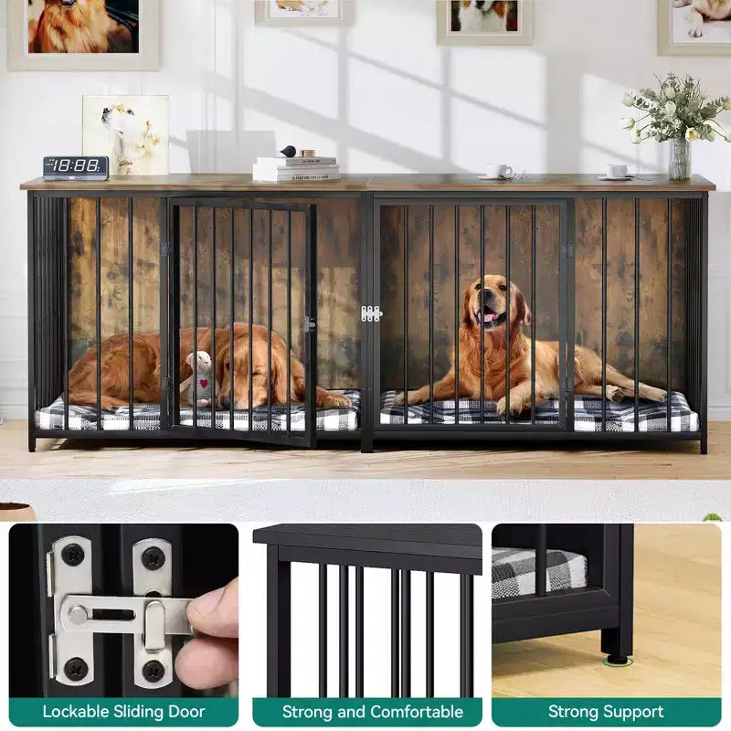 80 inch Heavy Duty Dog House TV Stand Indoor for 2 Medium Dogs Brown