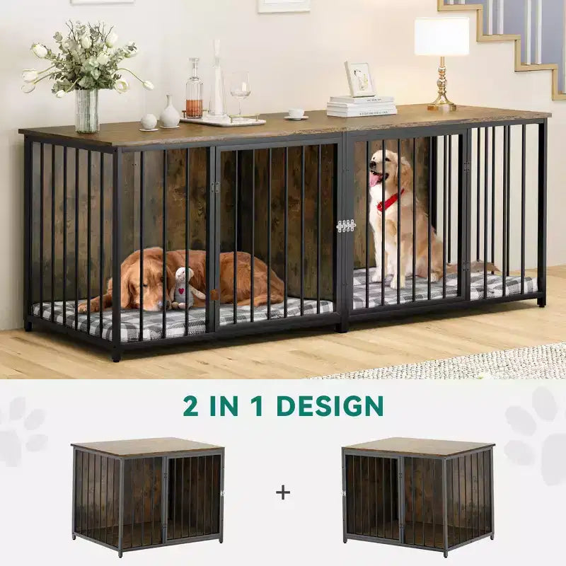 80 inch Heavy Duty Dog House TV Stand Indoor for 2 Medium Dogs Brown