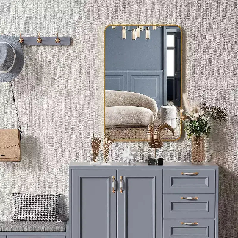 24 x 36 Inch Gold Metal Framed Rectangular Wall Mirror Decorative Mirror for Bathroom Vanity