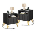 Modern Black Nightstands Set of 2 with Charging Station - Compact Bedside Tables for Living Room or Bedroom