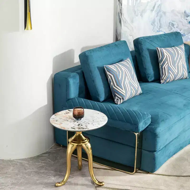 Modern Side Table with Gold Carbon Steel Legs, End Table with Microcrystalline Stone Tabletop, Couch Table for Sofa Side, Table Side, Gold