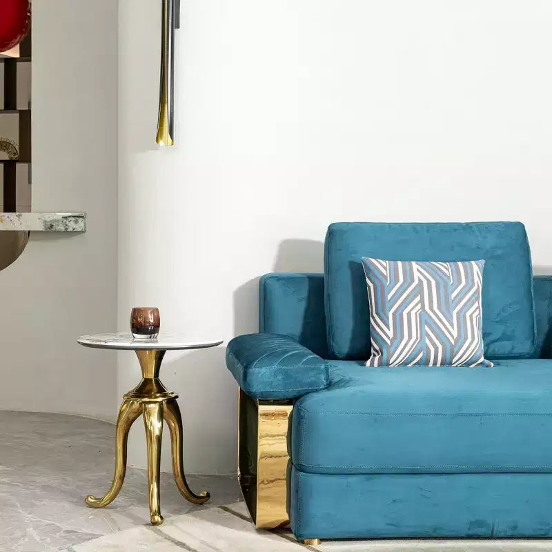 Modern Side Table with Gold Carbon Steel Legs, End Table with Microcrystalline Stone Tabletop, Couch Table for Sofa Side, Table Side, Gold