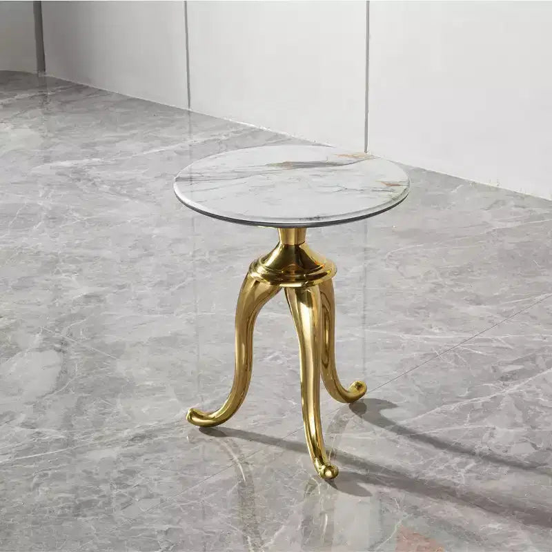 Modern Side Table with Gold Carbon Steel Legs, End Table with Microcrystalline Stone Tabletop, Couch Table for Sofa Side, Table Side, Gold