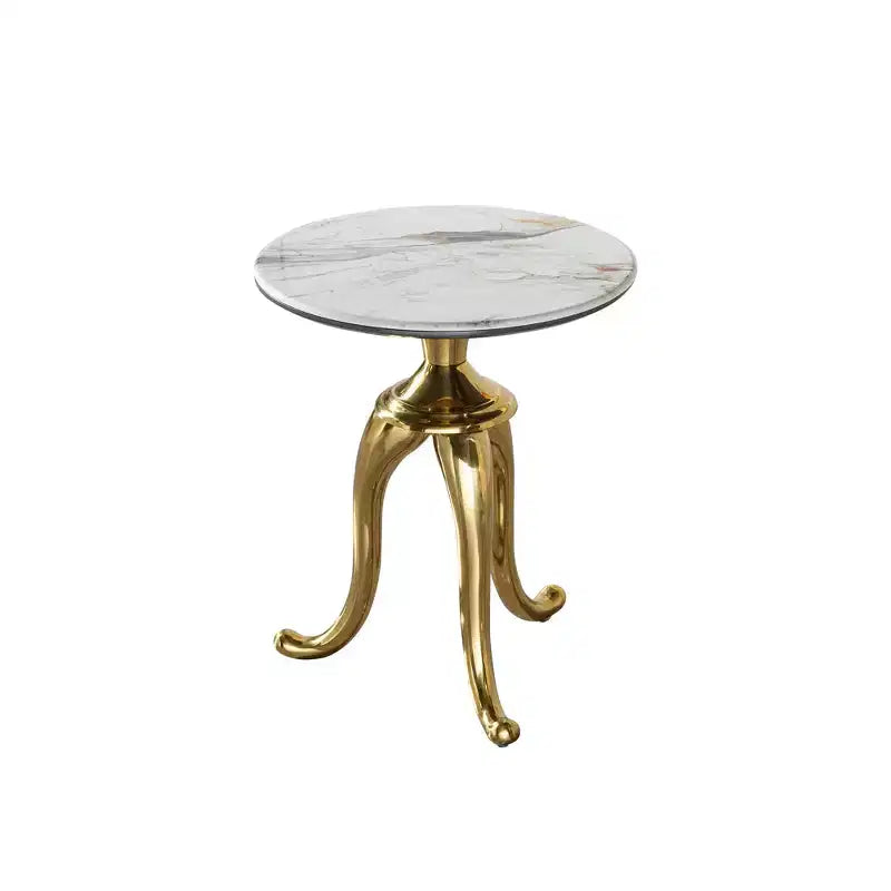 Modern Side Table with Gold Carbon Steel Legs, End Table with Microcrystalline Stone Tabletop, Couch Table for Sofa Side, Table Side, Gold