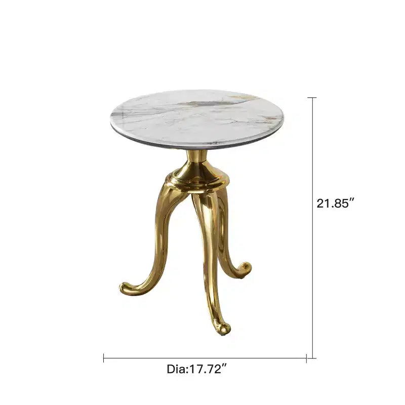 Modern Side Table with Gold Carbon Steel Legs, End Table with Microcrystalline Stone Tabletop, Couch Table for Sofa Side, Table Side, Gold