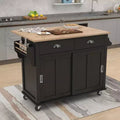Kitchen Island with Rubberwood Drop-Leaf Countertop, Kitchen Cart with Concealed Sliding Barn Door and 2 Drawers, Countertop Organizer