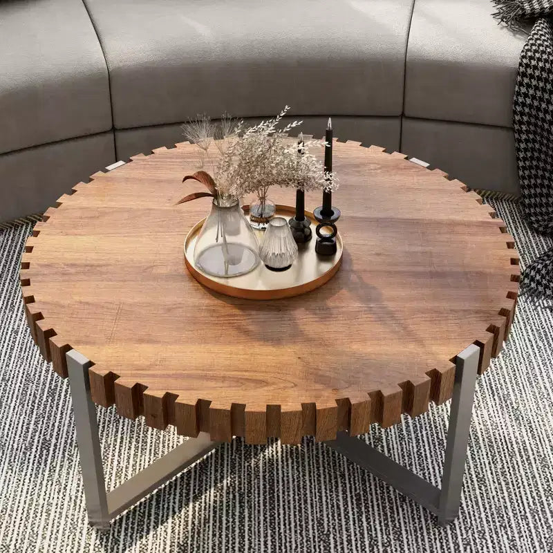 Modern 31.50W Wooden Handmade Drum Shaped Coffee Table