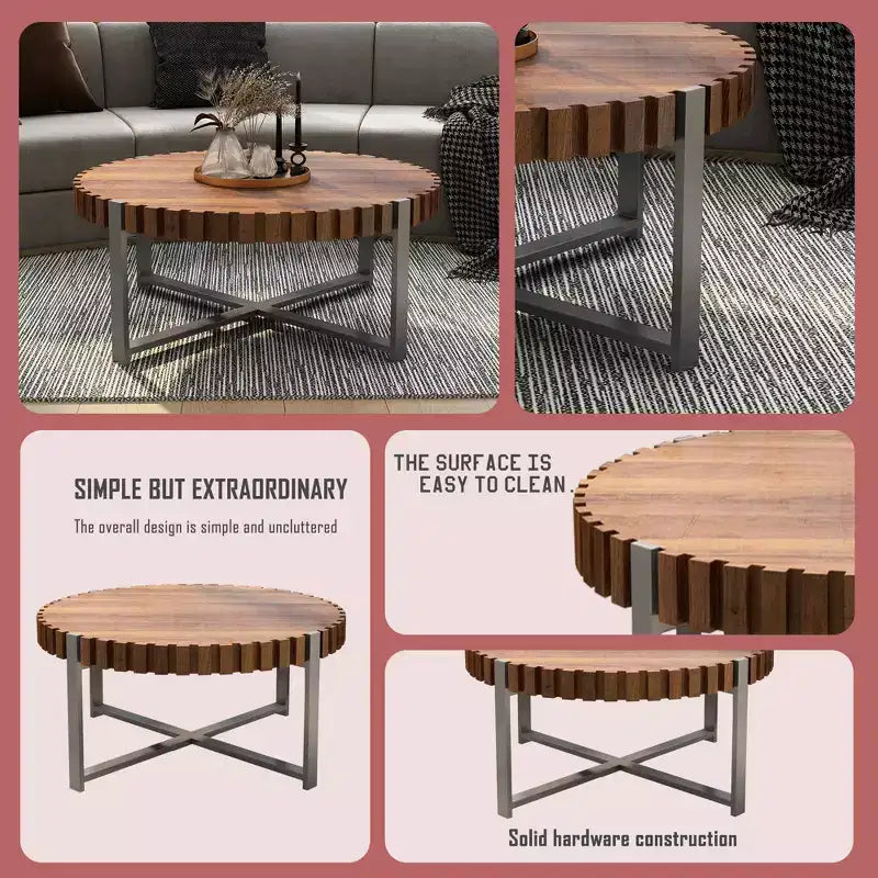 Modern 31.50W Wooden Handmade Drum Shaped Coffee Table