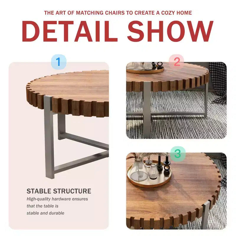 Modern 31.50W Wooden Handmade Drum Shaped Coffee Table
