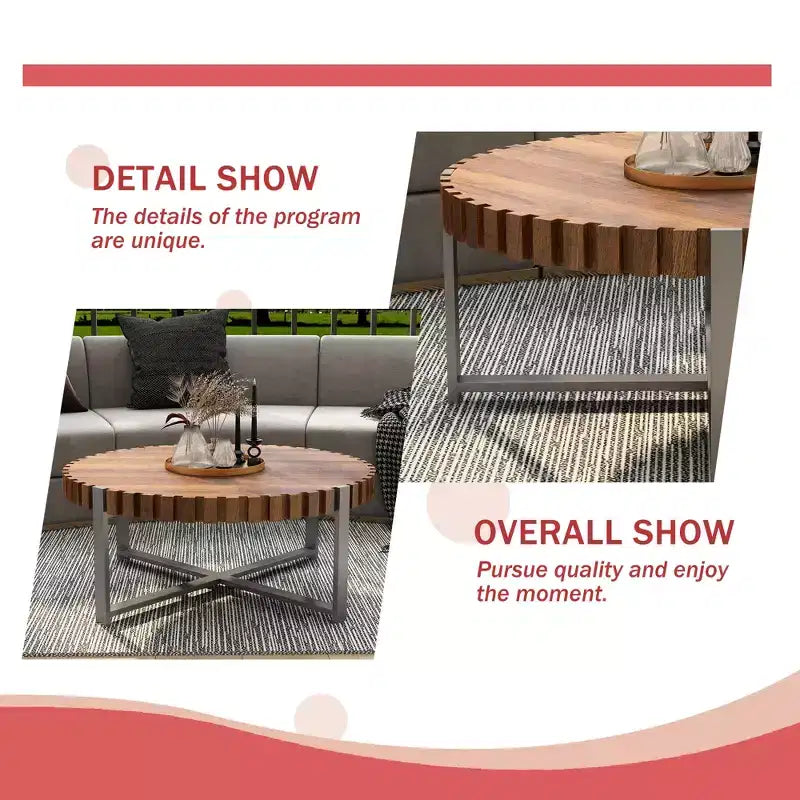 Modern 31.50W Wooden Handmade Drum Shaped Coffee Table
