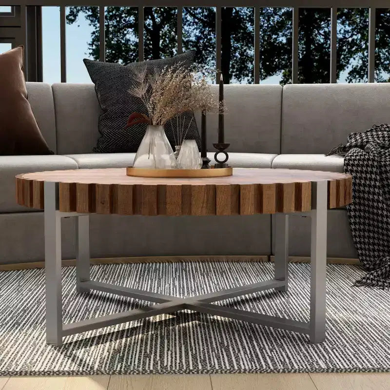 Modern 31.50W Wooden Handmade Drum Shaped Coffee Table