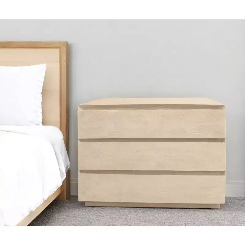 24 Natural Solid Wood Ribbed Texture Three Drawer Nightstand
