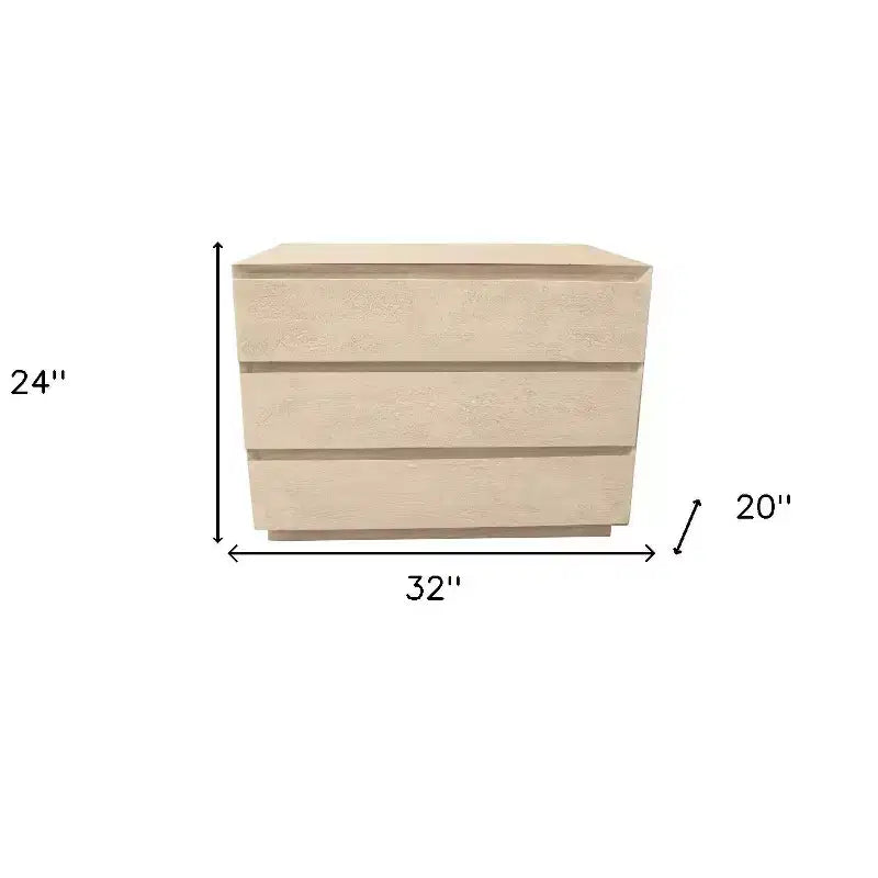 24 Natural Solid Wood Ribbed Texture Three Drawer Nightstand
