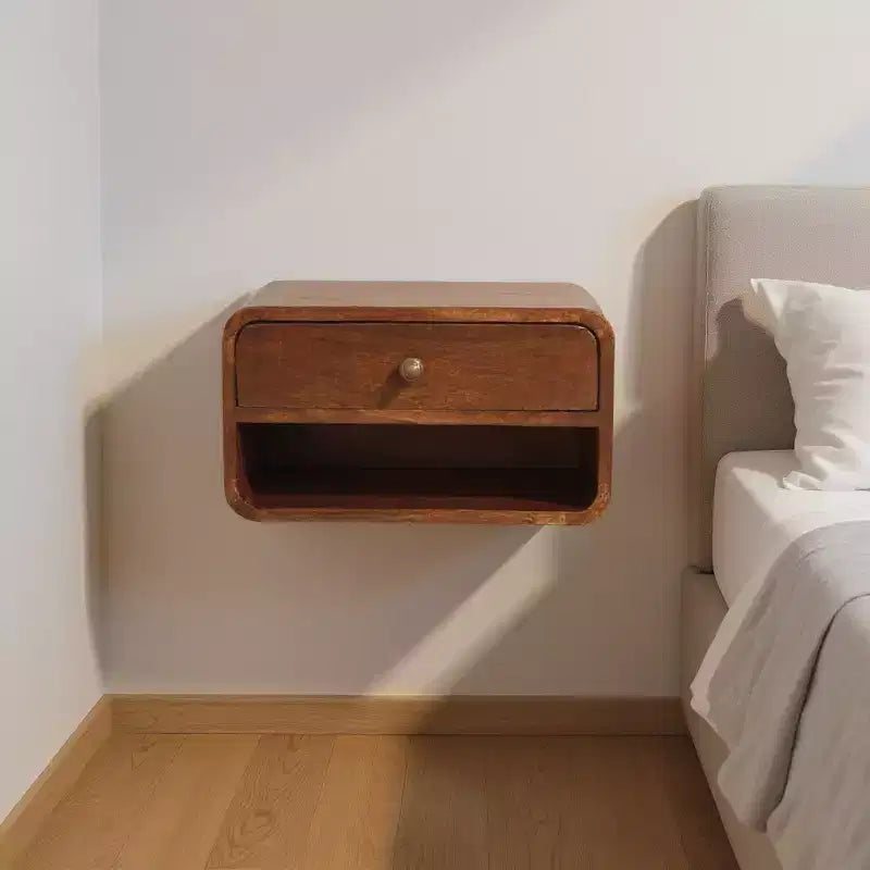 18 Brown Solid Wood One Drawer Floating Nightstand