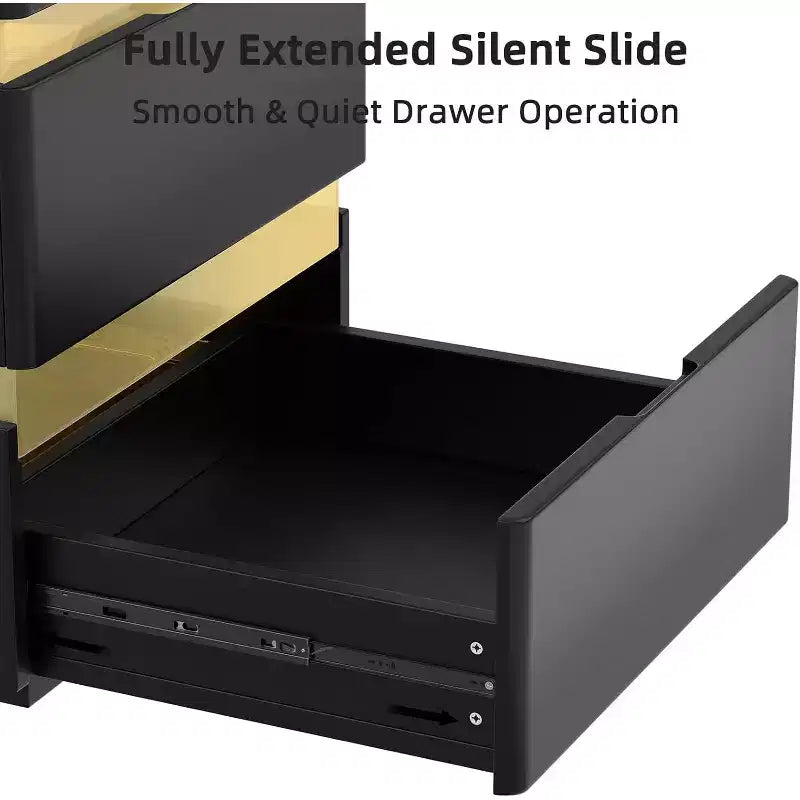 LED Nightstand with Charging Station, 3 Drawer Nightstand Black