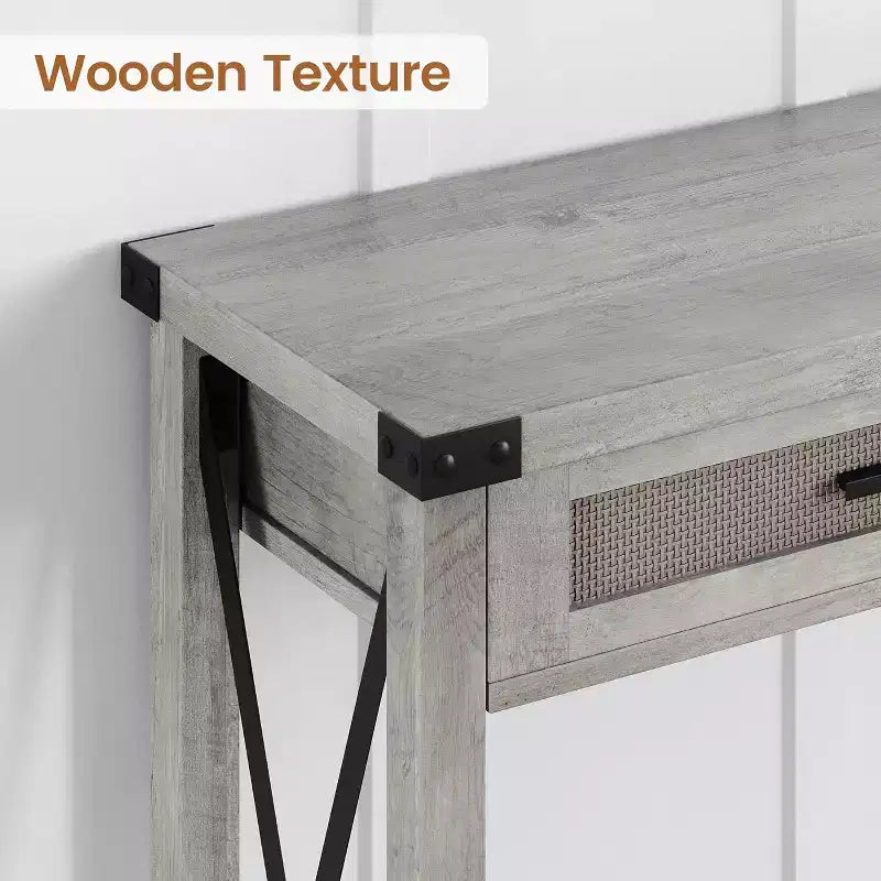 43'' Rattan Console Table, Entryway Table with 2 Storage Drawers and Sliding Door, Hallway Table, Console Sofa Table for Living Room