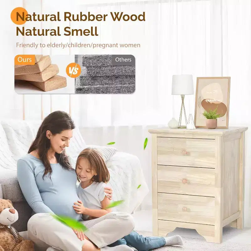 Unfinished Solid Wood Nightstand for Color DIY, 18.54 W Nightstand with Charging Station