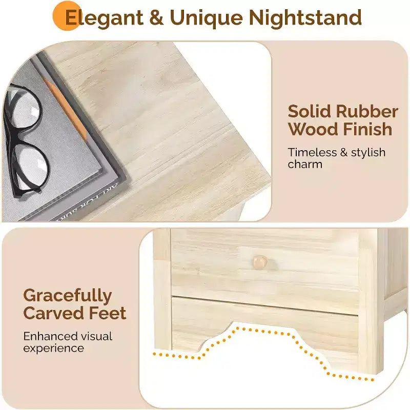 Unfinished Solid Wood Nightstand for Color DIY, 18.54 W Nightstand with Charging Station
