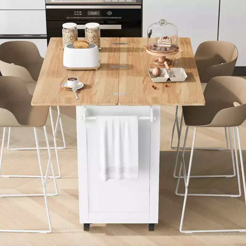 Kitchen Island with Foldable Counter Top and Slide-Out Shelf, Kitchen Island On Wheels with Towel Rack and Drawer for Kitchen