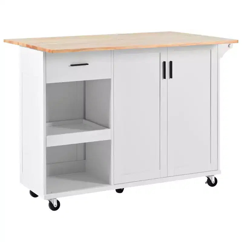 Kitchen Island with Foldable Counter Top and Slide-Out Shelf, Kitchen Island On Wheels with Towel Rack and Drawer for Kitchen