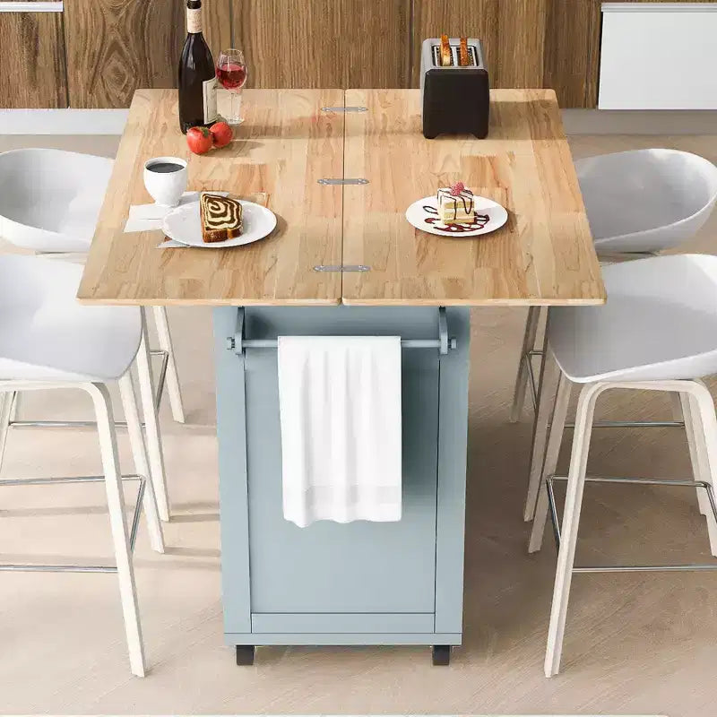 Kitchen Island with Foldable Counter Top and Slide-Out Shelf, Kitchen Island On Wheels with Towel Rack and Drawer for Kitchen