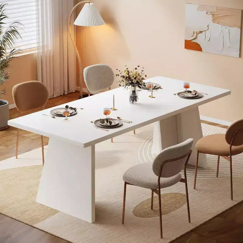 Large Rectangle Dining Table for 4-6 People, 63 Modern Kitchen Table with Glossy Tabletop and Double Robust Pedestal for Dining Room White