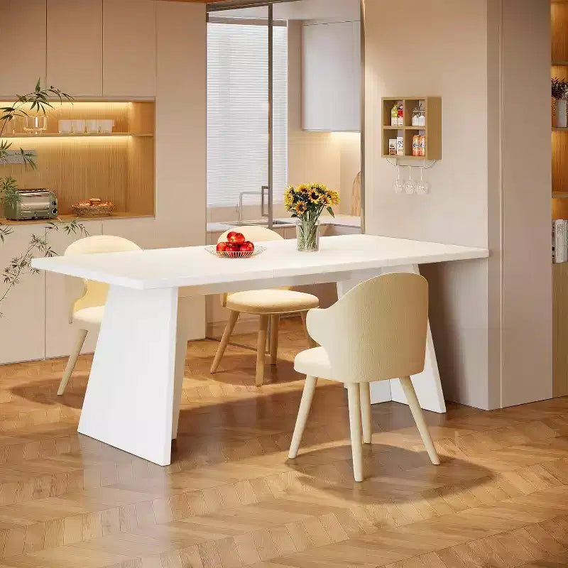Large Rectangle Dining Table for 4-6 People, 63 Modern Kitchen Table with Glossy Tabletop and Double Robust Pedestal for Dining Room White