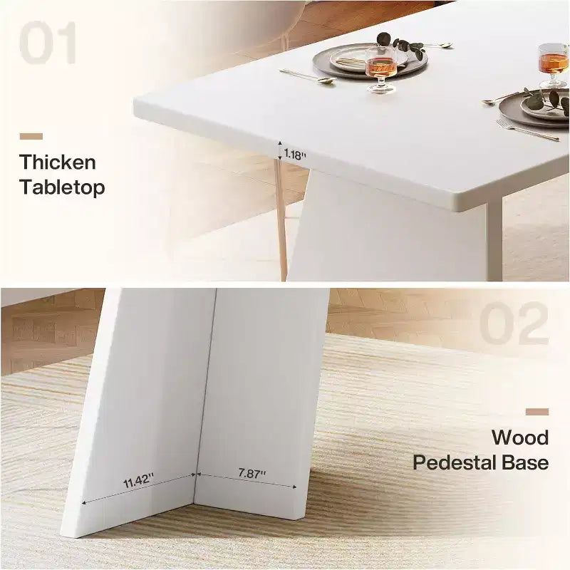 Large Rectangle Dining Table for 4-6 People, 63 Modern Kitchen Table with Glossy Tabletop and Double Robust Pedestal for Dining Room White