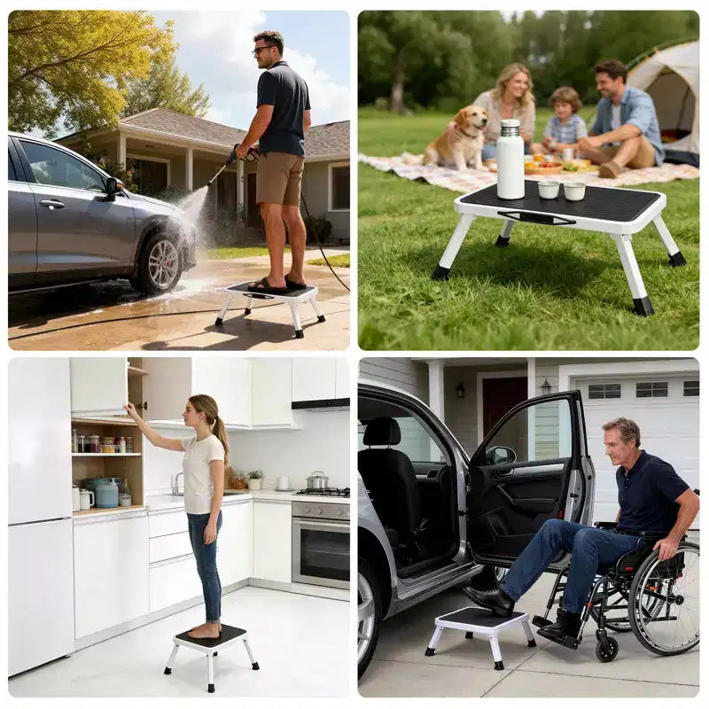 Foldable Stool, Anti-slip Platform Rubber Feet 330-Pound Capacity Sturdy Metal Stool