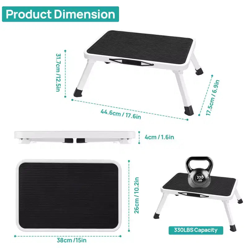 Foldable Stool, Anti-slip Platform Rubber Feet 330-Pound Capacity Sturdy Metal Stool