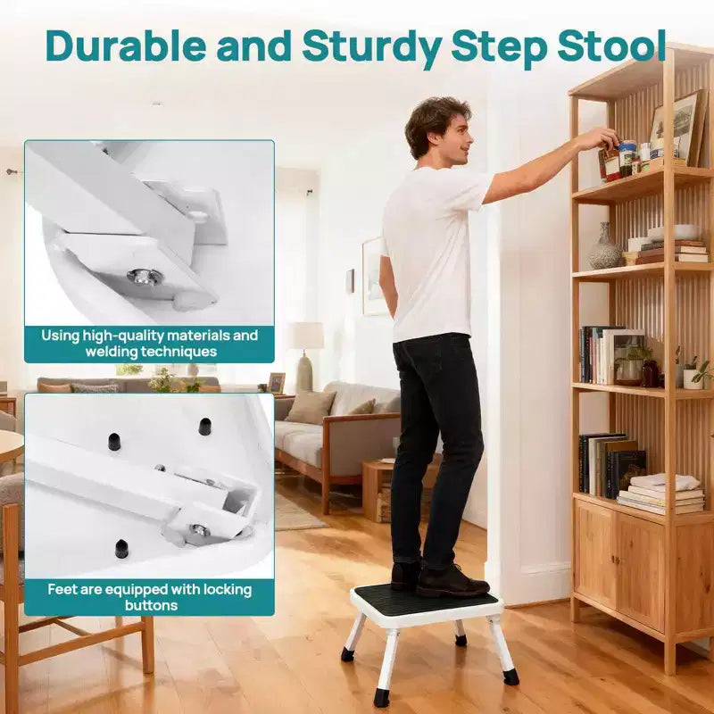 Foldable Stool, Anti-slip Platform Rubber Feet 330-Pound Capacity Sturdy Metal Stool