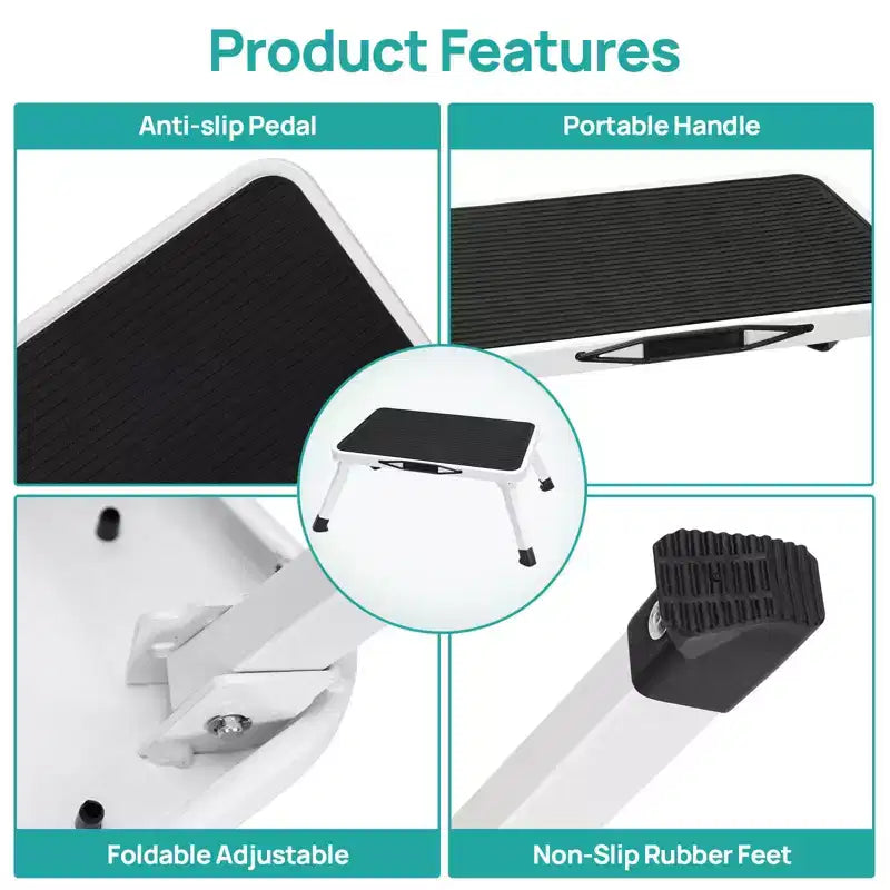 Foldable Stool, Anti-slip Platform Rubber Feet 330-Pound Capacity Sturdy Metal Stool
