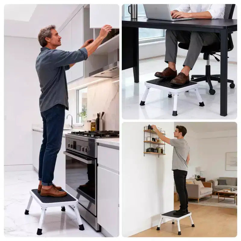 Foldable Stool, Anti-slip Platform Rubber Feet 330-Pound Capacity Sturdy Metal Stool