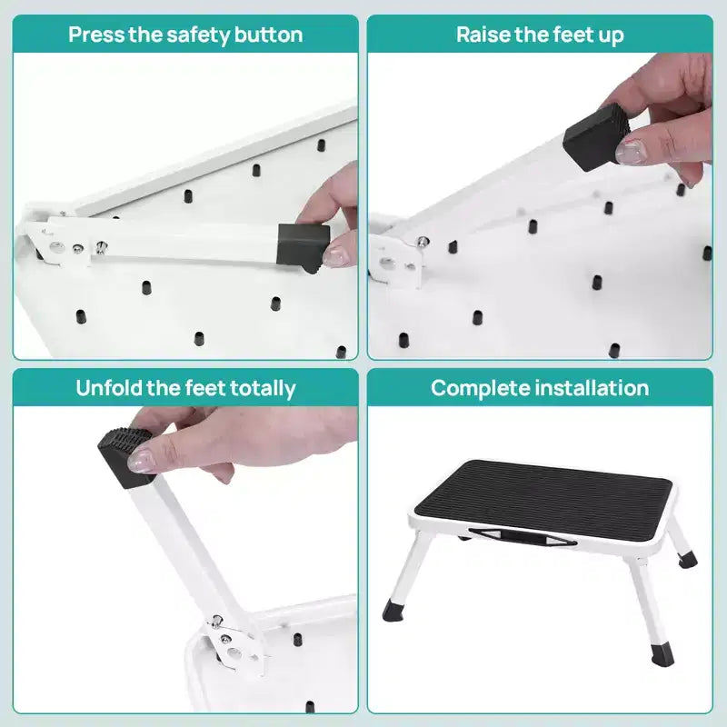 Foldable Stool, Anti-slip Platform Rubber Feet 330-Pound Capacity Sturdy Metal Stool