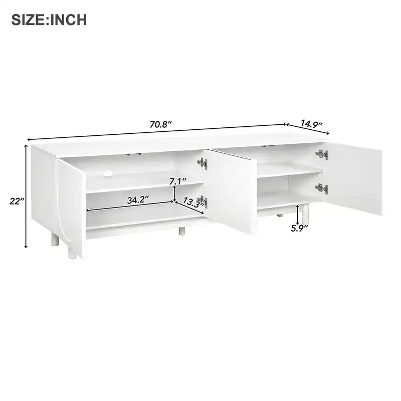 Optimized TV Stand with Arch Door for TVs Up to 78'', Modern Entertainment Center with Hard Wood Legs, Media Console