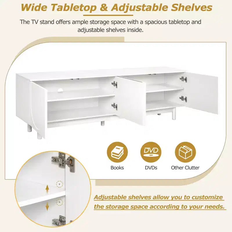Optimized TV Stand with Arch Door for TVs Up to 78'', Modern Entertainment Center with Hard Wood Legs, Media Console