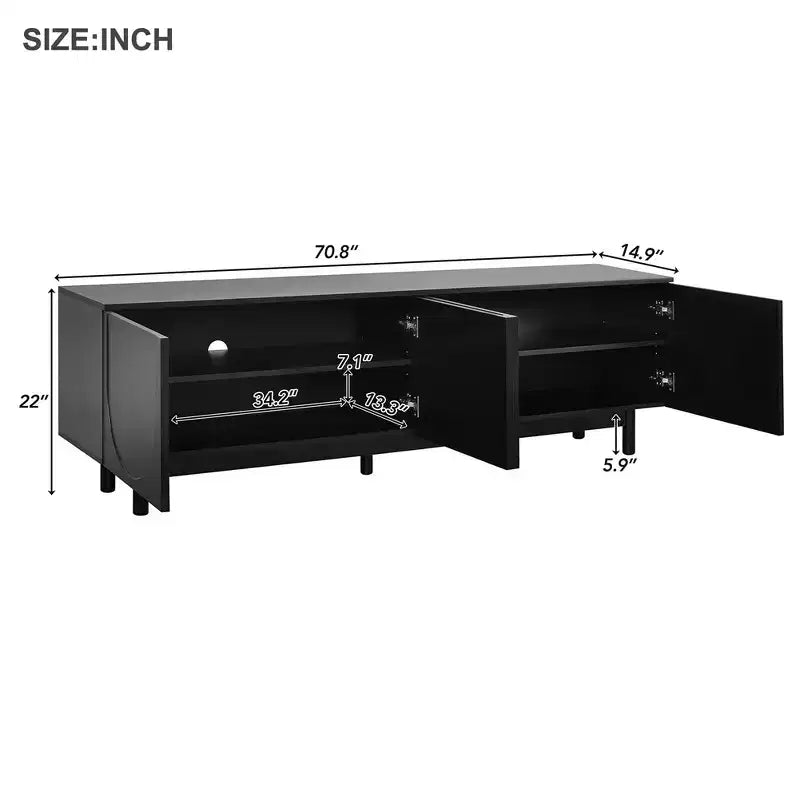 Optimized TV Stand with Arch Door for TVs Up to 78'', Modern Entertainment Center with Hard Wood Legs, Media Console