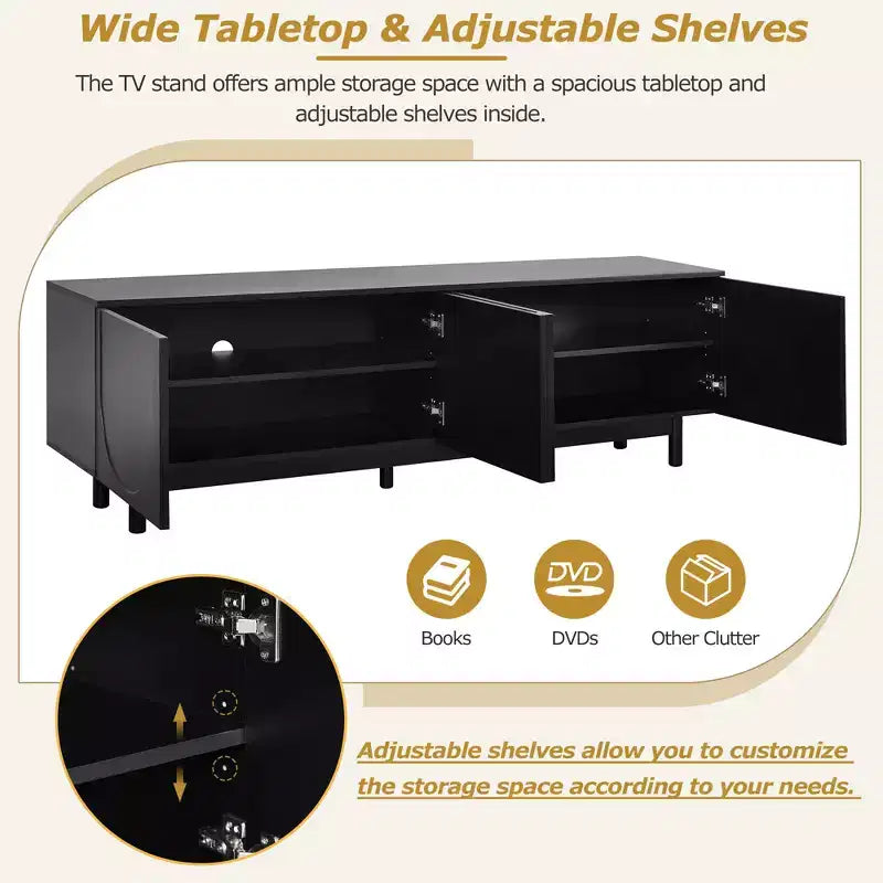 Optimized TV Stand with Arch Door for TVs Up to 78'', Modern Entertainment Center with Hard Wood Legs, Media Console