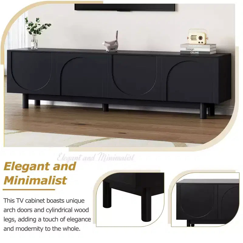 Optimized TV Stand with Arch Door for TVs Up to 78'', Modern Entertainment Center with Hard Wood Legs, Media Console
