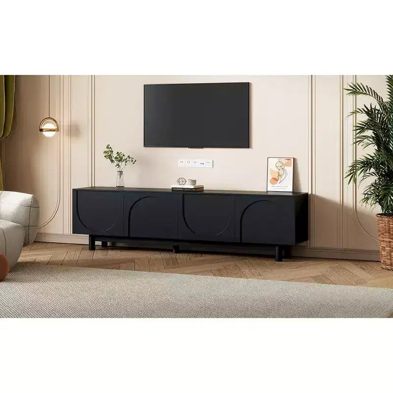 Optimized TV Stand with Arch Door for TVs Up to 78'', Modern Entertainment Center with Hard Wood Legs, Media Console