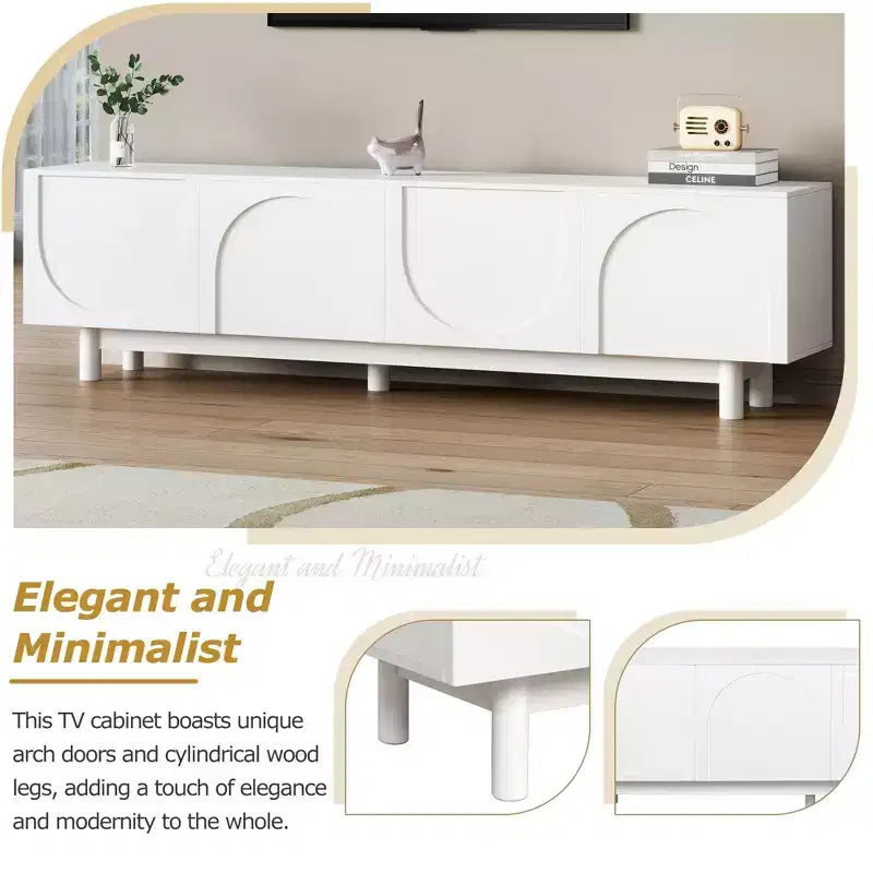 Optimized TV Stand with Arch Door for TVs Up to 78'', Modern Entertainment Center with Hard Wood Legs, Media Console
