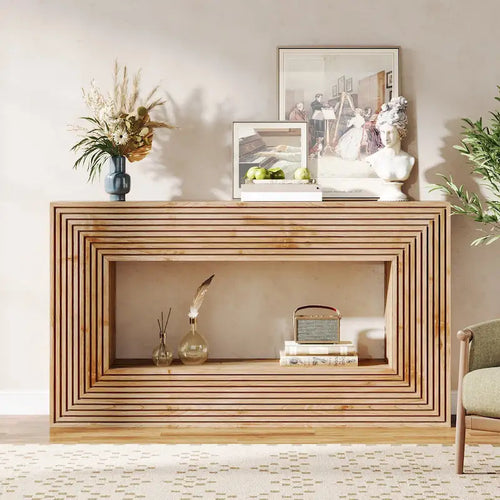 Consolle lunga 59-Inch per soggiorno, tavolo stretto in legno per ingresso