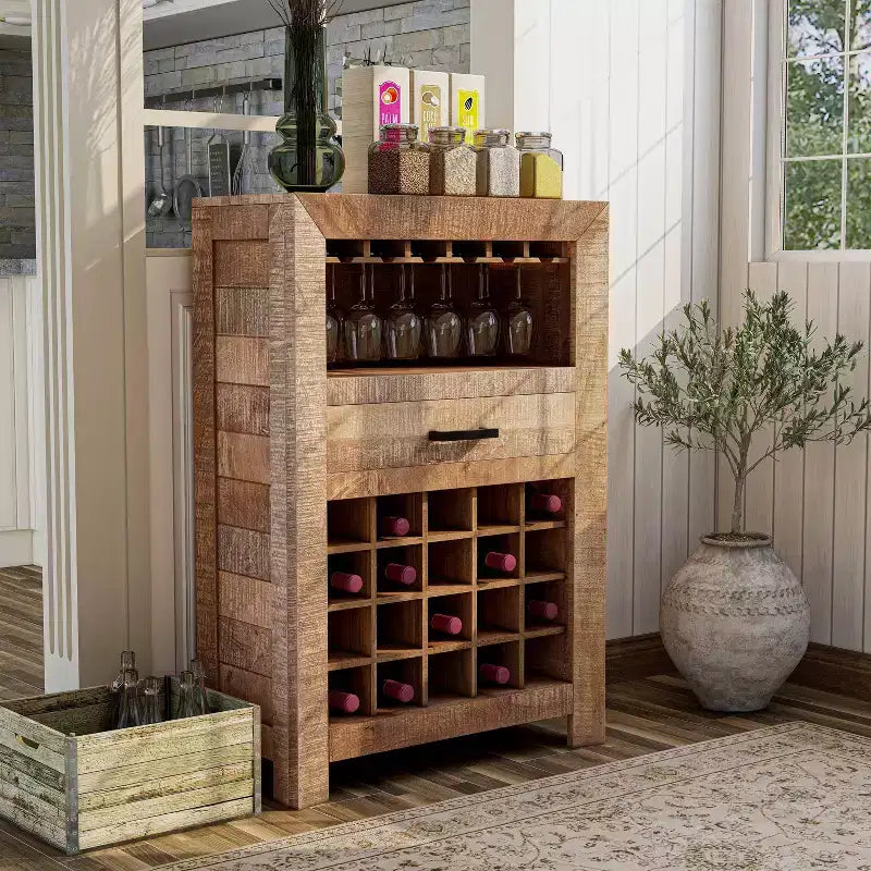 Rustic Mango Wood Wine Cabinet Natural