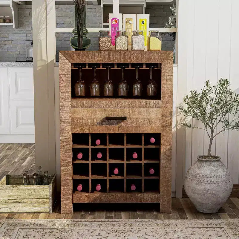 Rustic Mango Wood Wine Cabinet Natural