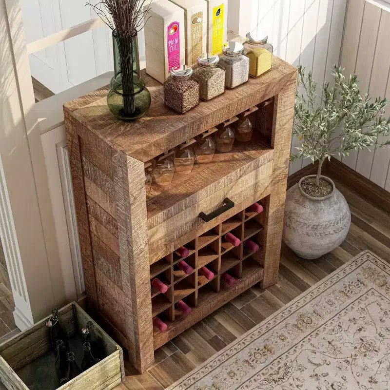 Rustic Mango Wood Wine Cabinet Natural