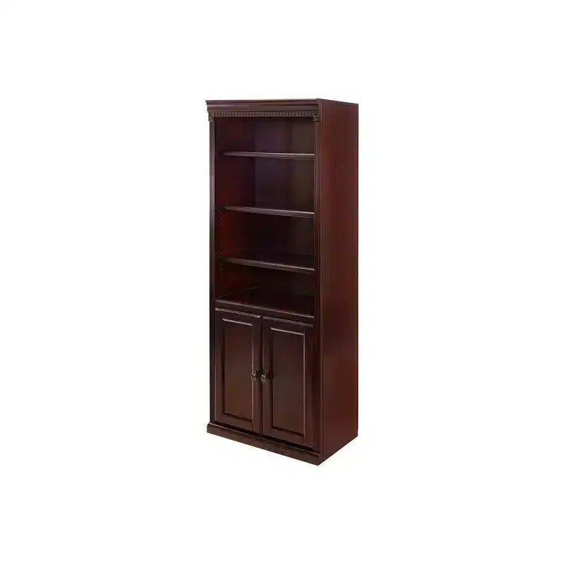 72" Huntington Club Wood Bookcase with Doors Cherry - Sturdy Hardwood, 6 Shelves, No Assembly Required
