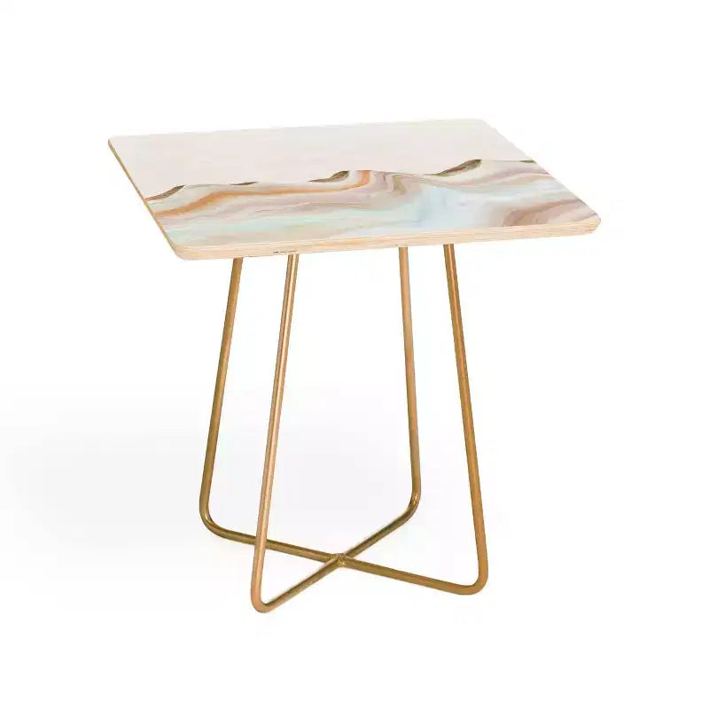 Marbling Mountains Side Table Gold - Steel Frame, Wood Composite Top, Flared Legs