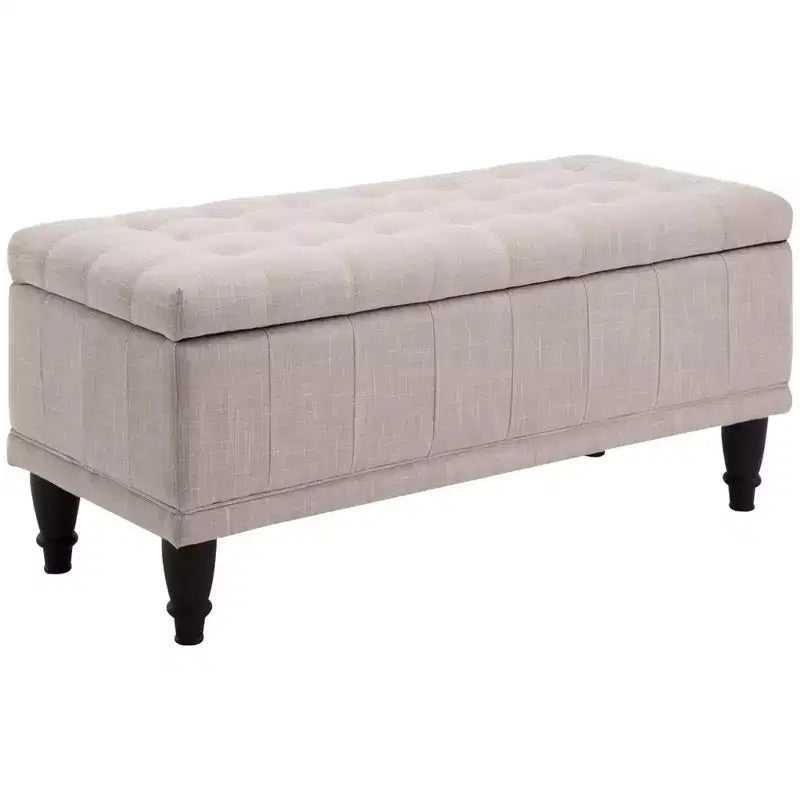 HOMCOM Large 42 Tufted Linen Fabric Ottoman Storage Bench With Soft Close Lid for Living Room, Entryway, or Bedroom