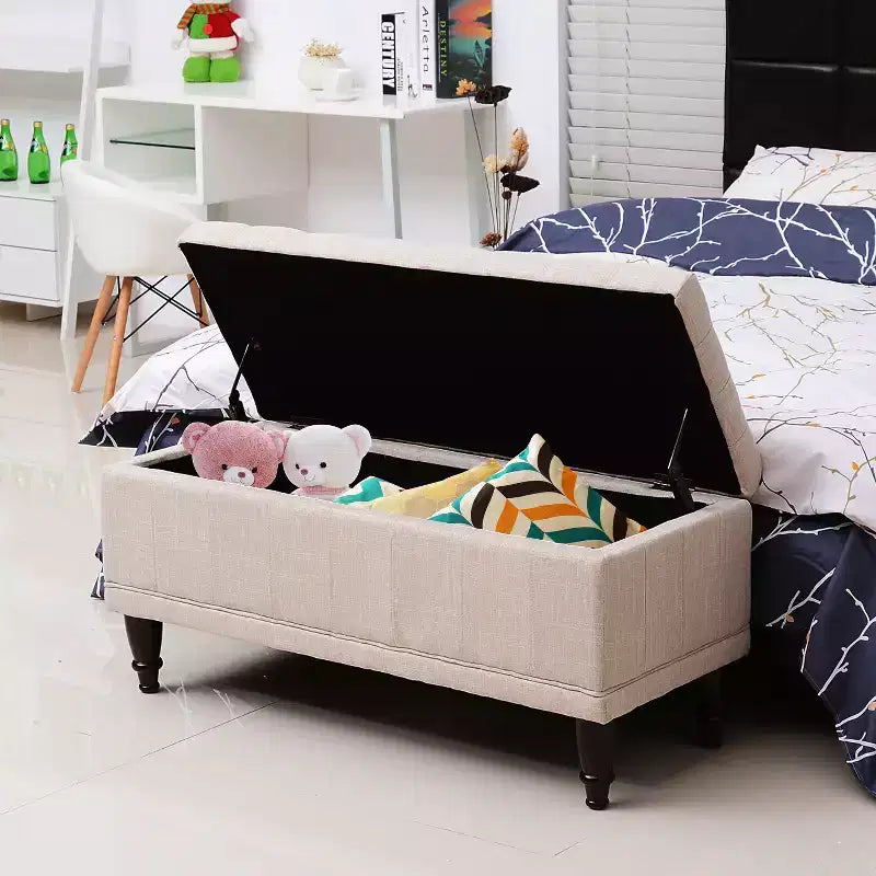 Large 42 Tufted Linen Fabric Ottoman Storage Bench With Soft Close Lid for Living Room, Entryway, or Bedroom