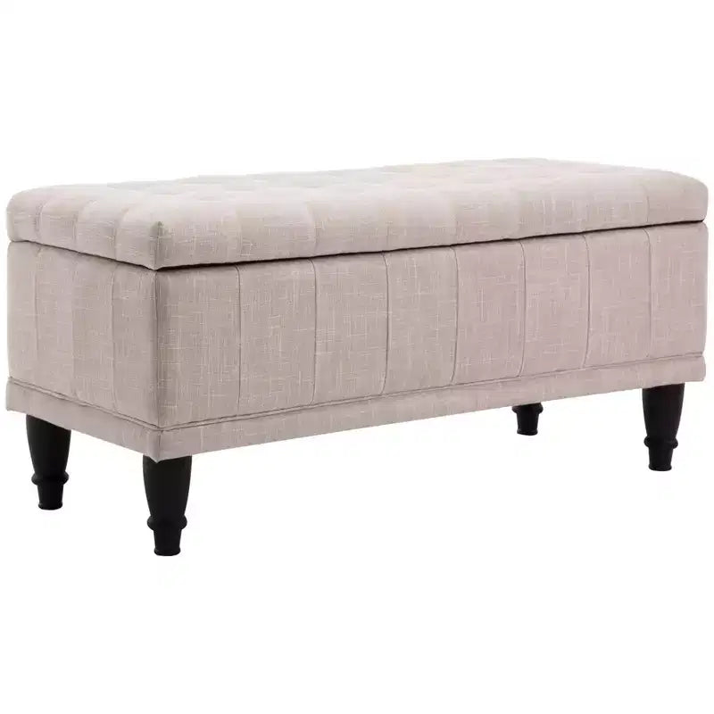 Large 42 Tufted Linen Fabric Ottoman Storage Bench With Soft Close Lid for Living Room, Entryway, or Bedroom